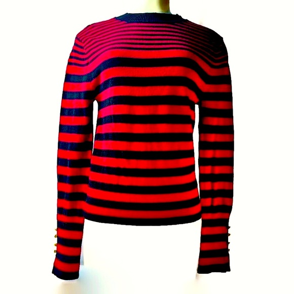 2 for$10 | Forever 21 | Black & Red Striped Long Sleeved Crew Sweater | Sz M - Picture 1 of 5